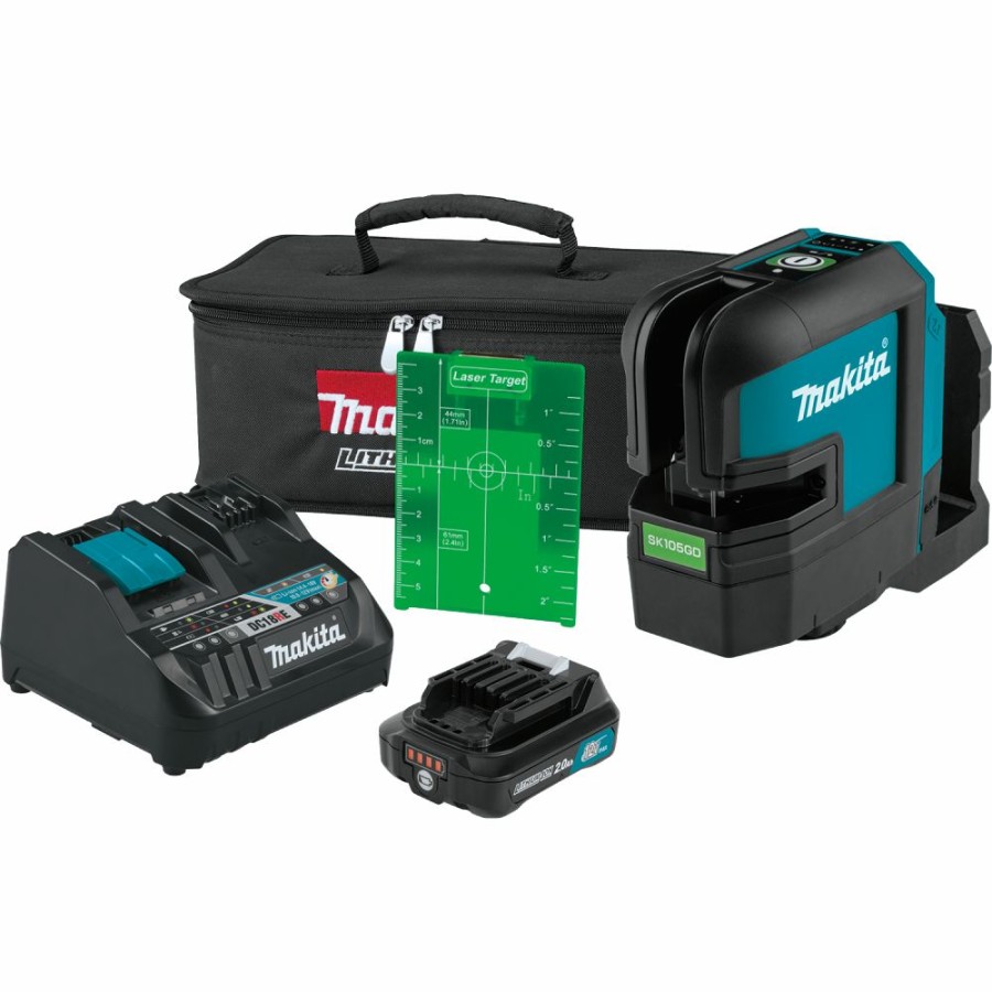 Cordless * | Makita Sk105Gdnax 12V Max Cxt Cordless Cross-Line Green Beam Laser Kit