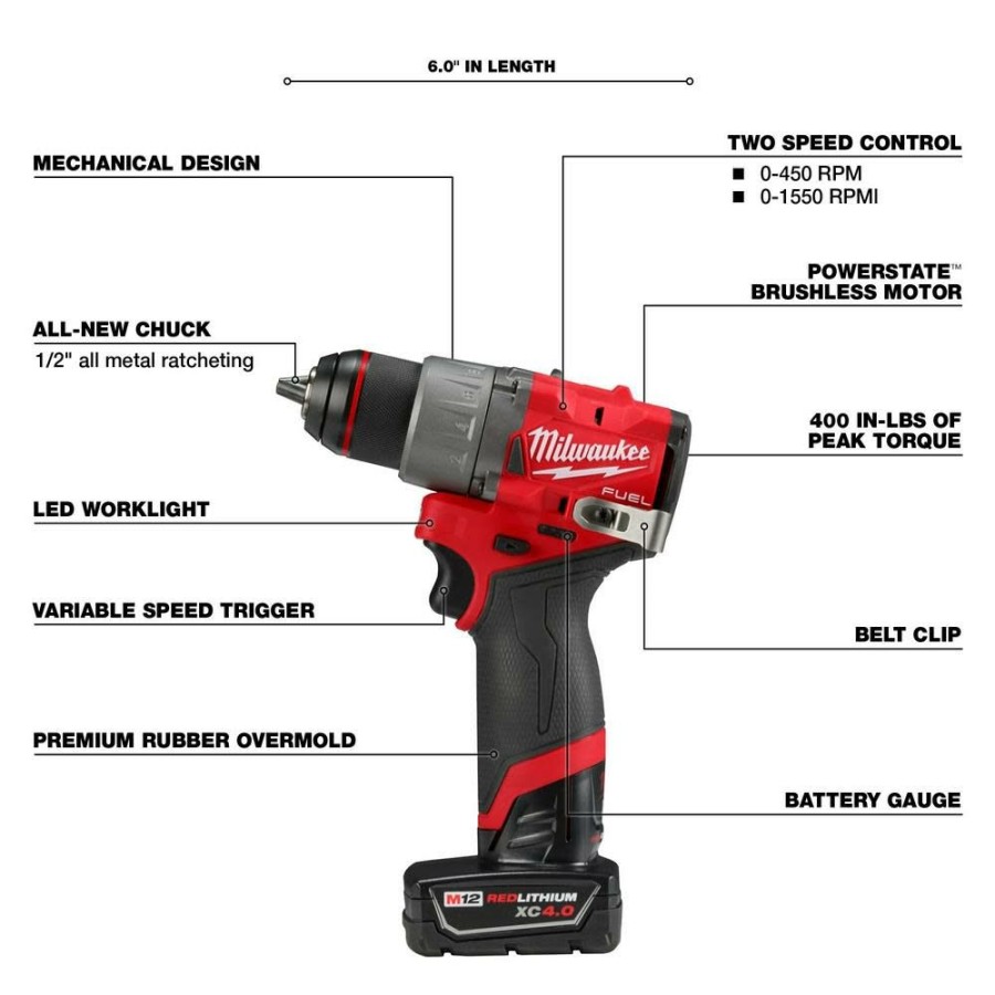 Cordless * | Milwaukee 3403-22 M12 Fuel 1/2 Drill-Driver Kit