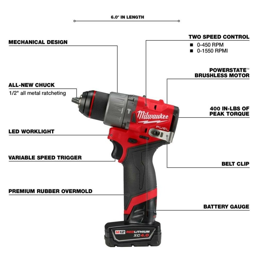 Cordless * | Milwaukee 3404-22 M12 Fuel 1/2 Hammer Drill-Driver Kit