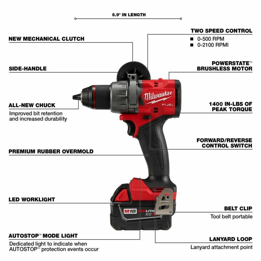 Cordless * | Milwaukee 2904-22 M18 Fuel 1/2 Hammer Drill/Driver Kit