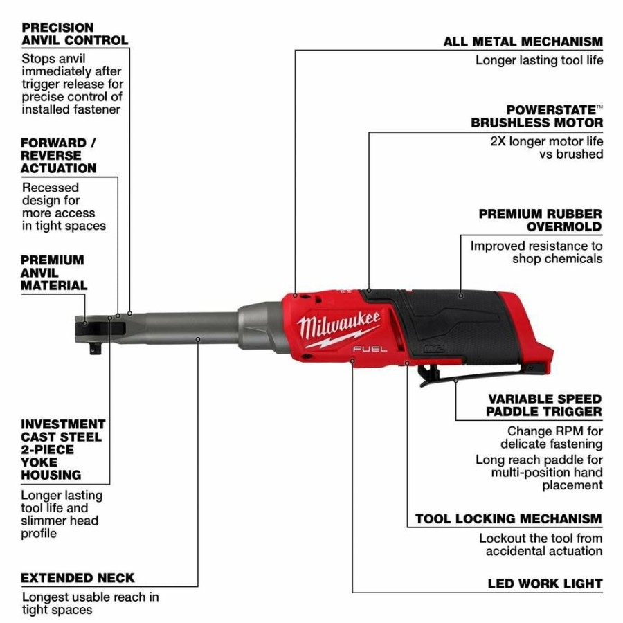 Cordless * | Milwaukee 2568-20 M12 Fuel 1/4 Extended Reach High Speed Ratchet (Tool Only)