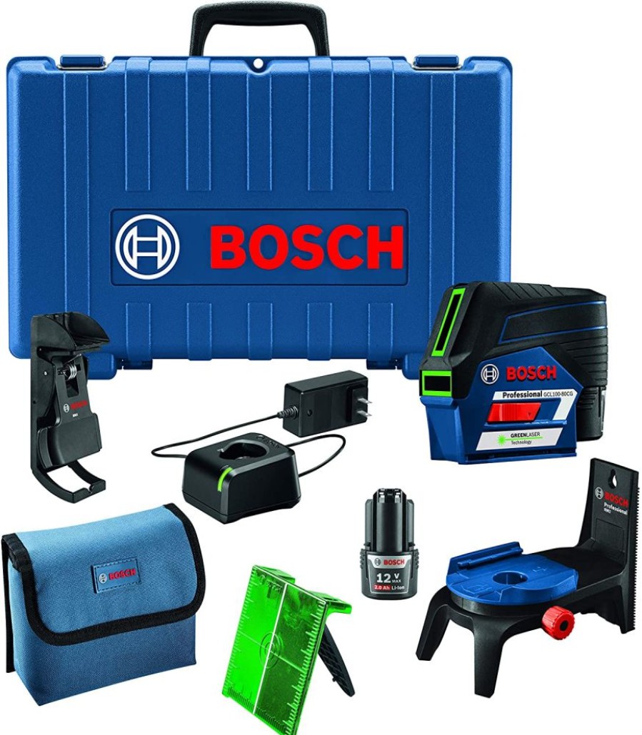 Cordless * | Bosch Gcl100-80Cg 12V Max Connected Green-Beam Cross-Line Laser With Plumb Points