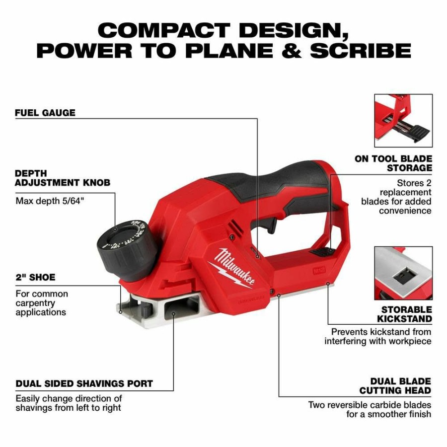 Cordless * | Milwaukee 2524-20 M12 Cordless 2 Planer (Tool Only)