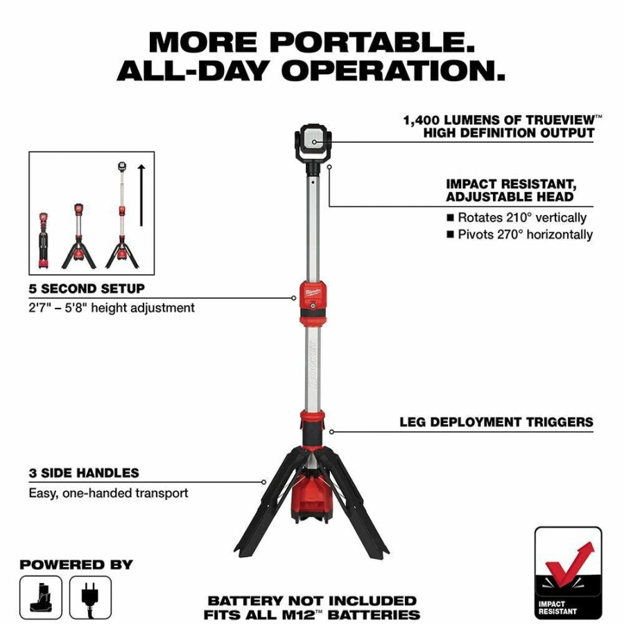 Cordless * | Milwaukee 2132-20 M12 Rocket Dual Power Tower Light